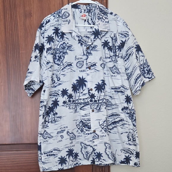 M D Fashion Other - Blue and White Casual Button Down Shirt with Tropical Print